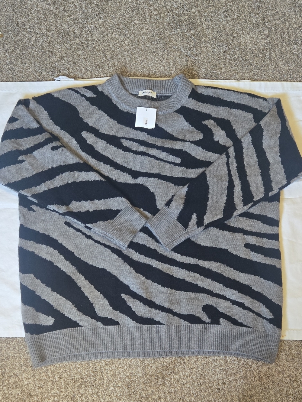 ADORA Grey and Black Zebra-Print Crewneck Sweater